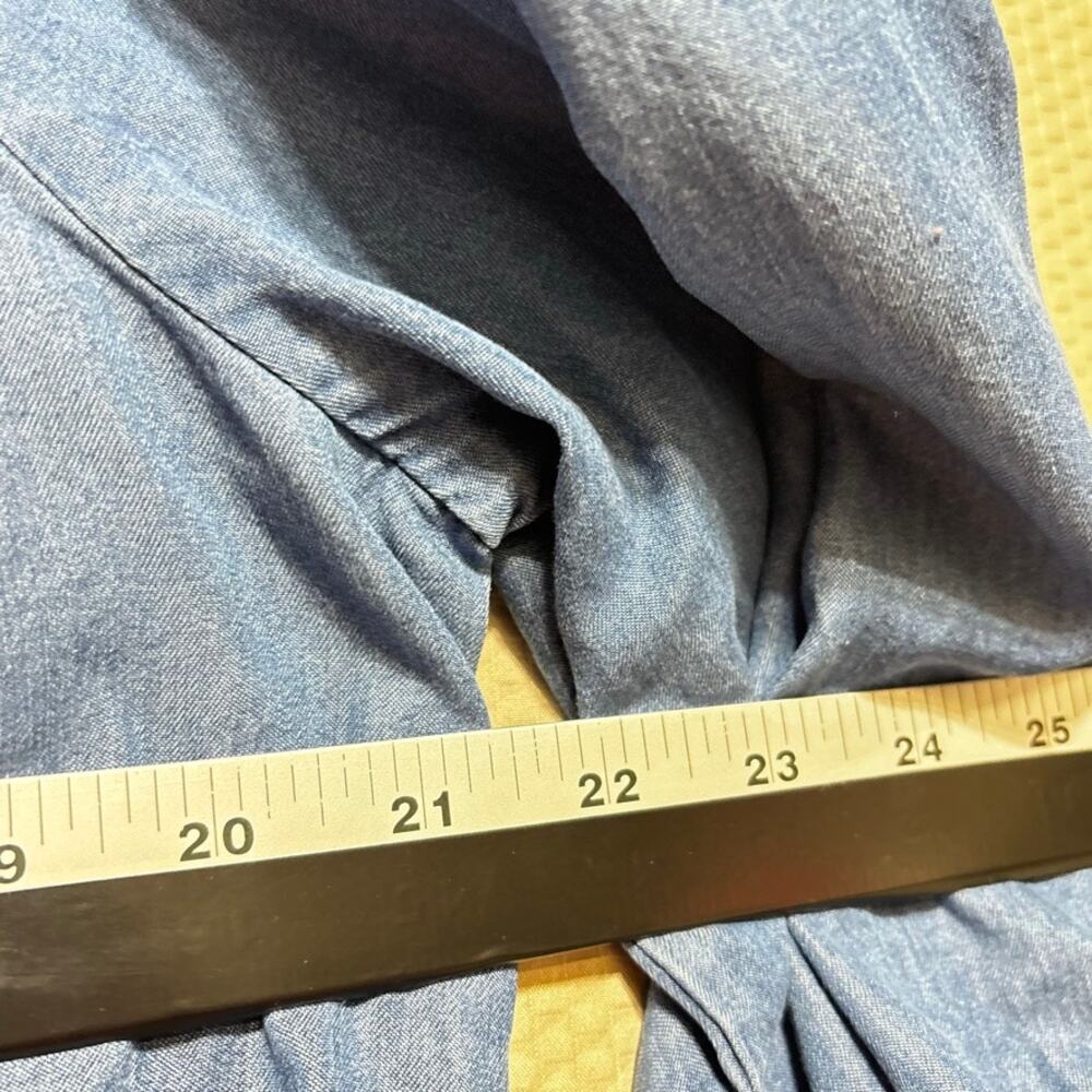 Allison Daley Chambray Lyocell Peasant Blouse Size Large Blue Tie Front Boho - Picture 7 of 9